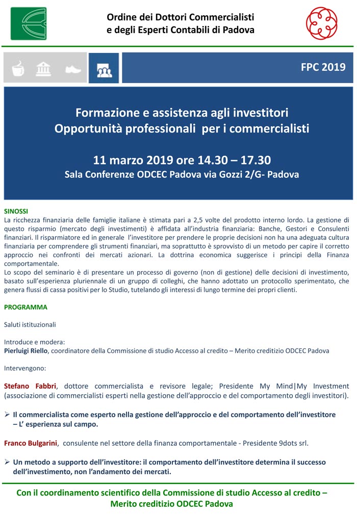 Formazione e assistenza agli investitori Opportunità professionali per i commercialisti